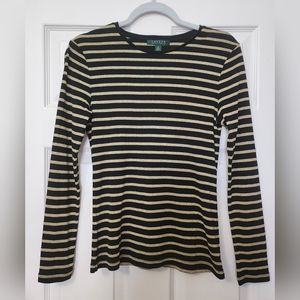 Ralph Lauren Sparkly Black & Gold Long Sleeved Top.  Size M